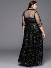 Black & Silver Plus Size Printed Maxi Ethnic Dress-AP-AHKUNTFPDS-829